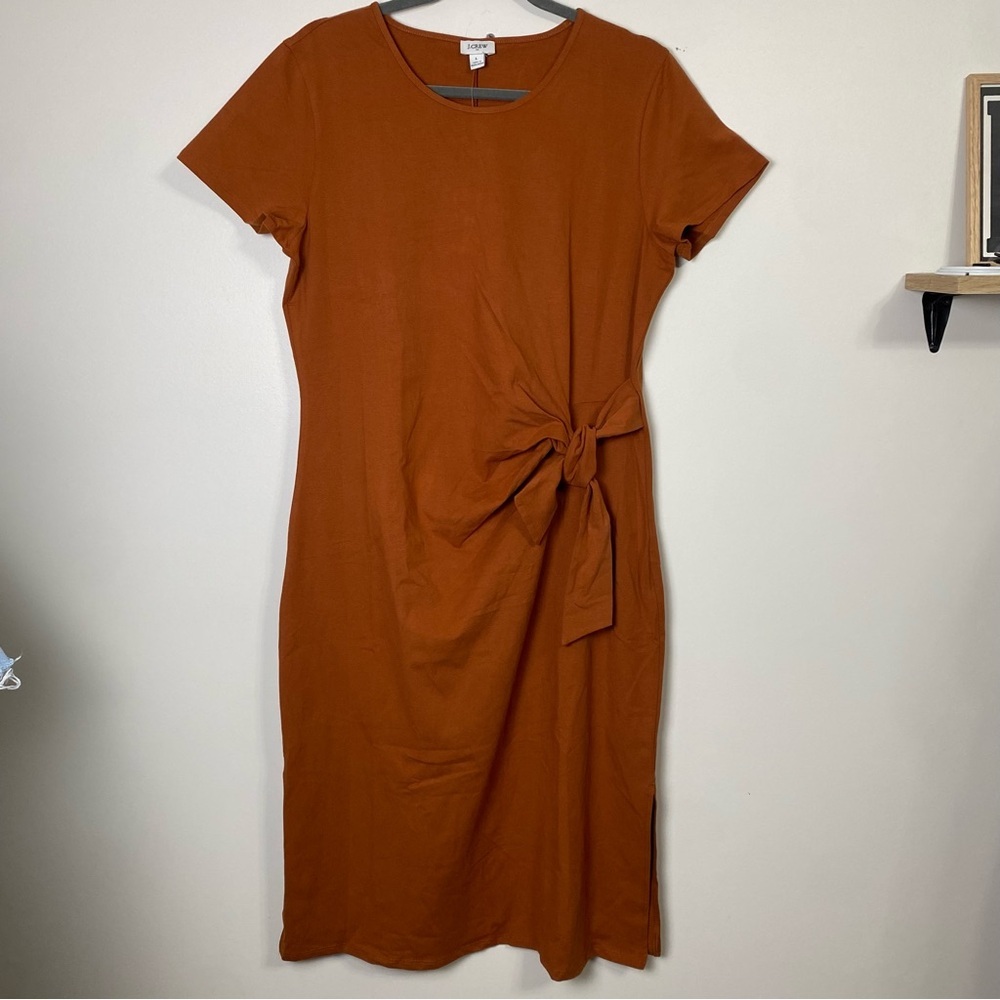 NWT J. Crew Rust Brown Tie-Front Midi Dress Large‎